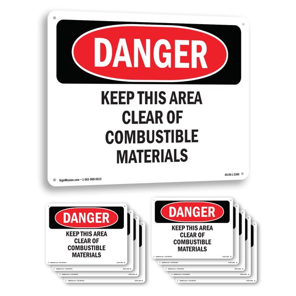 Keep This Area Clear Of Combustible Materials OSHA Danger Aluminum Sign 14 Inch x 10 Inch - 10 Pack