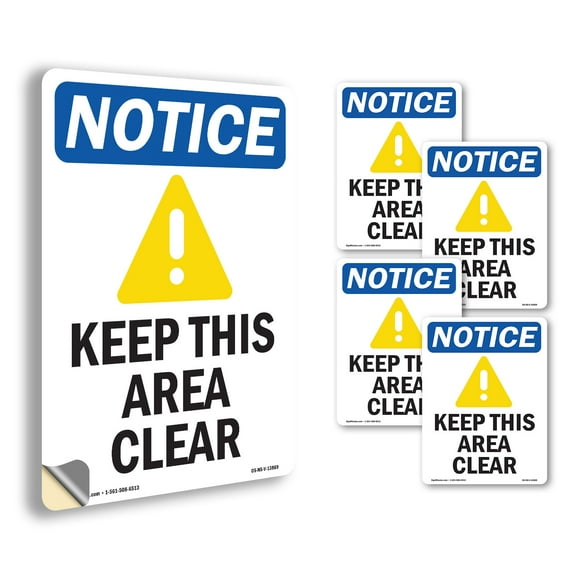 Keep This Area Clear With Symbol OSHA Notice Vinyl Decal Label 18 Inch x 12 Inch - 5 Pack