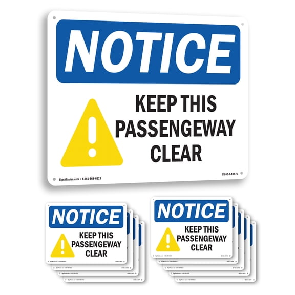 Keep This Passageway Clear OSHA Notice Aluminum Sign 10 Inch x 7 Inch - 10 Pack