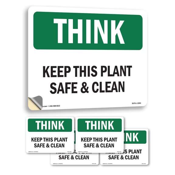 Keep This Plant Safe And Clean OSHA Think Vinyl Decal Label 5 Inch x 3.5 Inch - 5 Pack