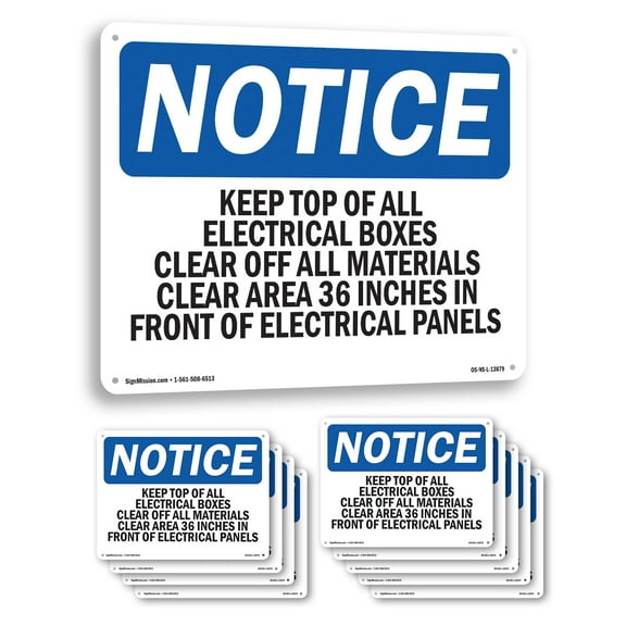 Keep Top Of All Electrical Boxes Clear Of OSHA Notice Aluminum Sign 14 Inch x 10 Inch - 10 Pack