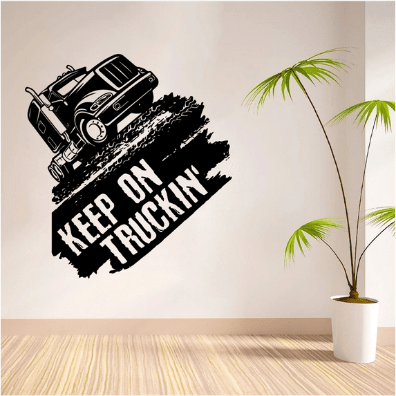 Keep On Truckin' - Trucking Life Quotes Truck Driver Quote Trailer Truck Silhouette Vinyl Wall Art Sticker Wall Decal Home Kids Room Study Room Boys Wall Décoration Design Décor Size (10x8 inch)