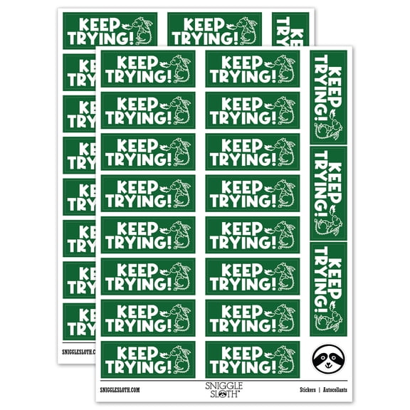 Keep Trying Dragon Teacher Student School Sticker Set - Dark Green - Matte Finish - 2.00" Large