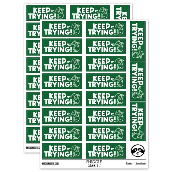 Keep Trying Dragon Teacher Student School Sticker Set - Dark Green - Matte Finish - 2.00" Large