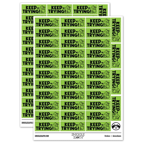 Keep Trying Dragon Teacher Student School Sticker Set - Light Green - Gloss Finish - 1.5" Small