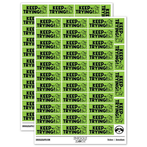 Keep Trying Dragon Teacher Student School Sticker Set - Light Green - Gloss Finish - 1.5" Small