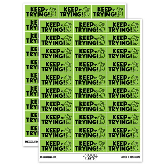 Keep Trying Dragon Teacher Student School Sticker Set - Light Green - Gloss Finish - 1.75" Medium
