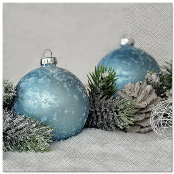 Keep Unique Christmas Blue Ornaments Disposable Party Paper Napkins, Decoupage Napkins, Pack/20