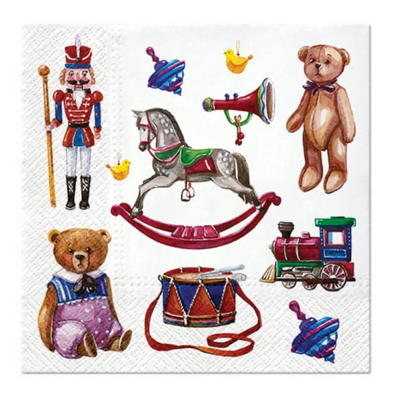 Keep Unique Christmas Decorative Paper Napkins, Vintage Toys Design, White Napkins, 20 Count