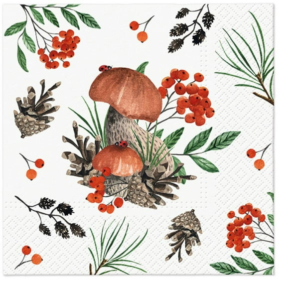 Keep Unique Decoupage Fall Mushroom Napkins, Luncheon Decorated Disposable Napkin, Assorted Color, 20/Pack