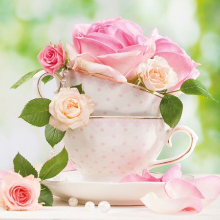 Keep Unique Decoupage Pink Rose Paper Napkins, Luncheon Decorative Rose Cup Napkin, 20/Pack