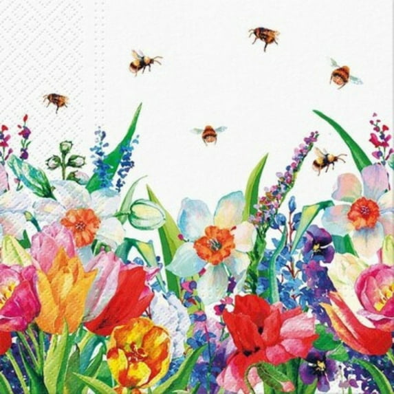 Keep Unique Floral Paper Napkins with Bees, 20 Count, 3-Ply, Decorative Napkins for Parties, Spring Table Decor and Decoupage