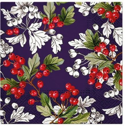 Keep Unique Paper Napkins Botanical Berries, Printed Decorative Decoupage Napkin, Assorted Color, 20/Pack