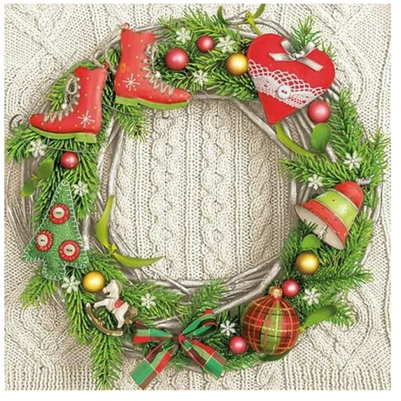 Keep Unique Paper Napkins Christmas for Decoupage, Dining Decorated Luncheon Napkin Red Wreath, 20/Pack