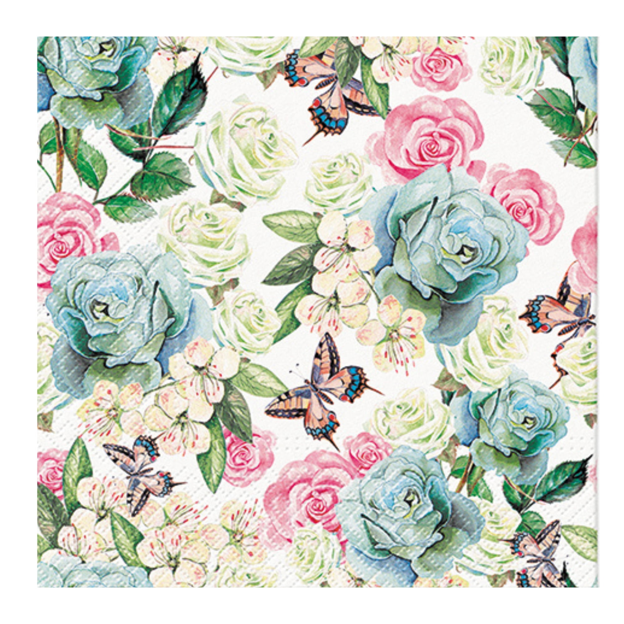 Keep Unique Pink Butterfly Roses Paper Napkins, Decoupage Luncheon Decorative Napkin, 20/Pack