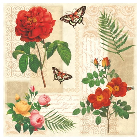 Keep Unique Vintage Rose Butterfly Decorative Decoupage Paper Napkins, Floral Botanical Print, Pack of 20