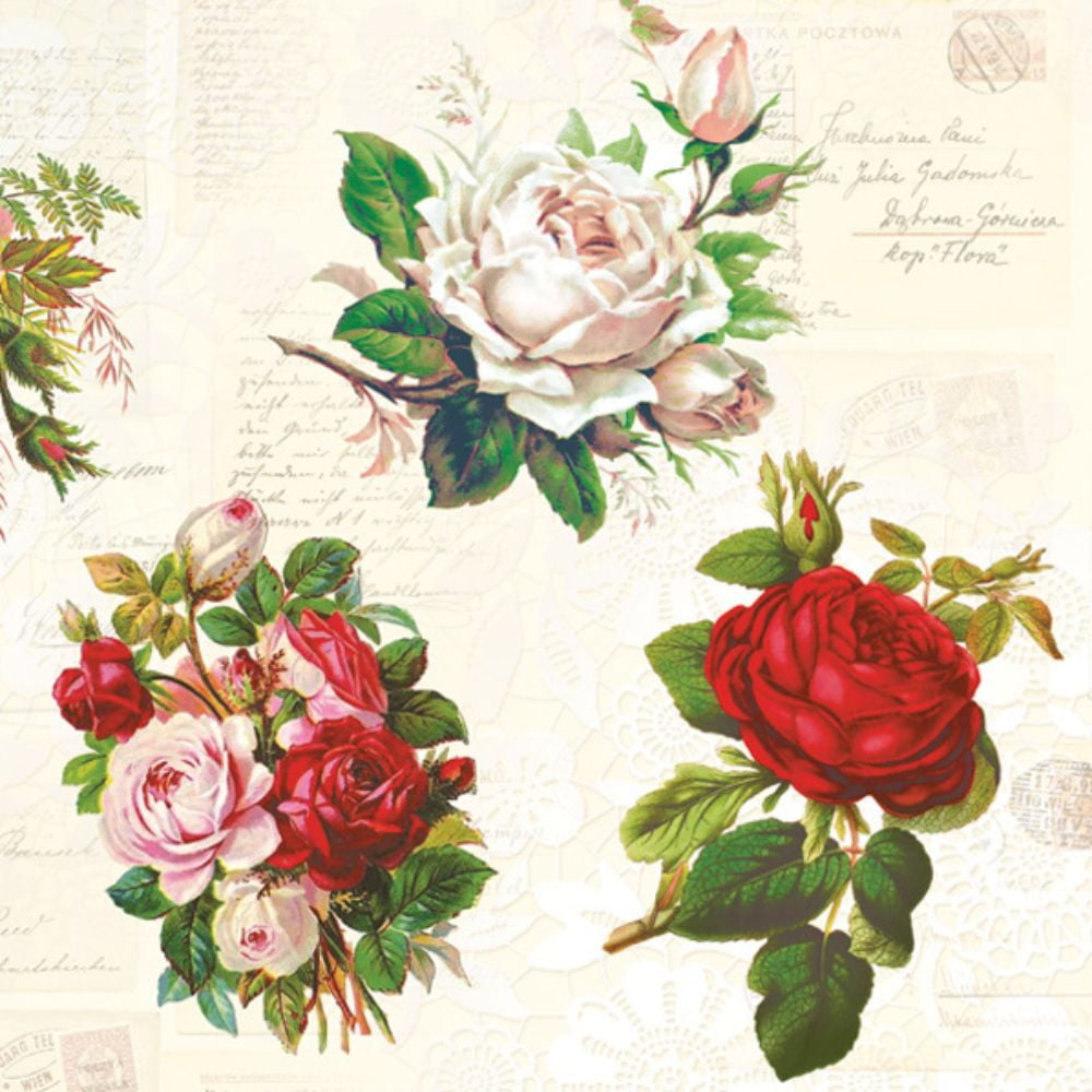 4 Red Rose Napkin for Decoupage Single Rose on Music Paper Background  Flower Decoupage Napkins 13 X 13 Inch Craft Paper Napkins 