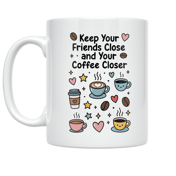 Keep Your Friends Close and Your Coffee Closer - Student Motivational - 11 oz Ceramic Coffee Mug