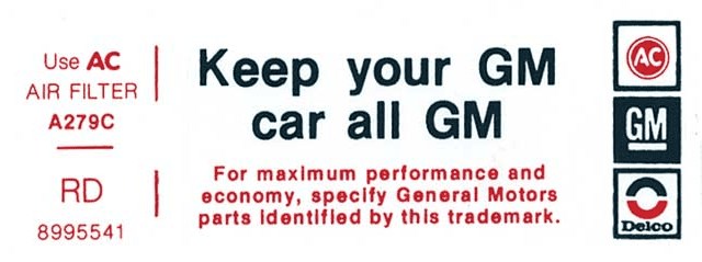 Rd Code Stickers Keep Your GM Car All GM Decal For 1977 Pontiac Firebird 4 BBL RD Code ...