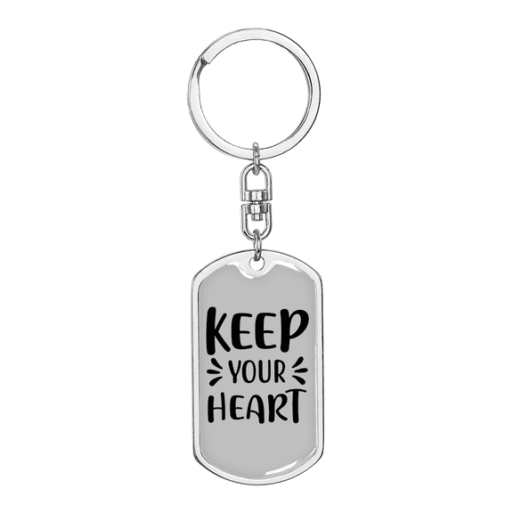 Keep Your Heart Stainless Steel or 18k Gold Premium Swivel Dog Tag Keychain