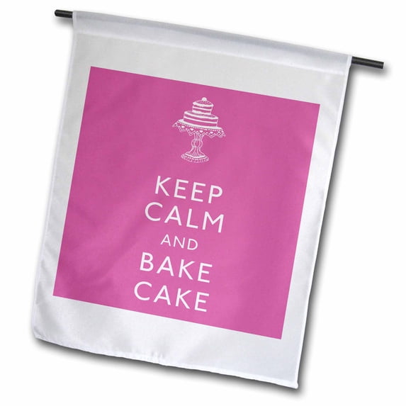 3dRose, Keep calm and bake cake. Pink., 18 x 27 inch Garden Flag