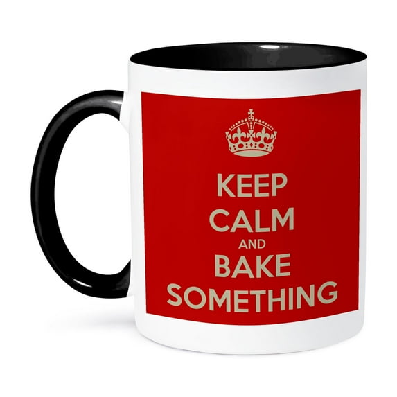 3dRose, Keep calm and bake something, 15oz Two-Tone Black Mug