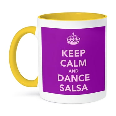 3dRose, Keep calm and dance salsa, Purple, 15oz Two-Tone Yellow Mug