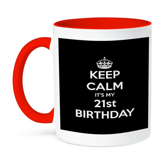 3dRose, Keep calm its my 21st birthday, Black, 11oz Two-Tone Red Mug