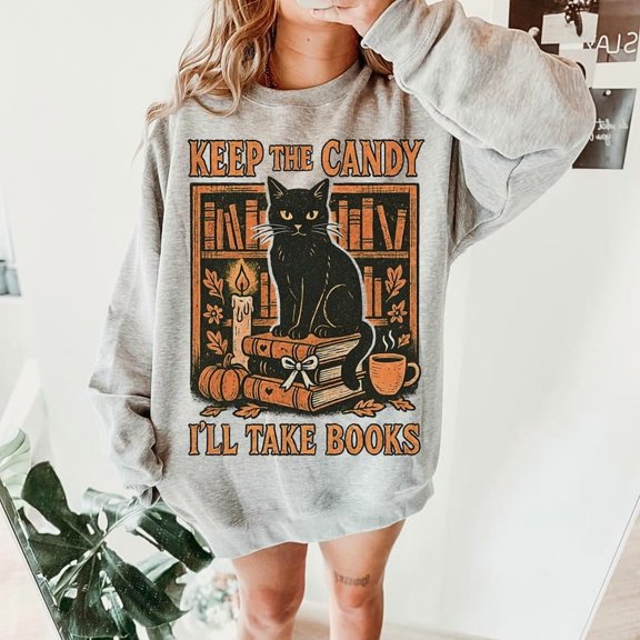 Keep the candy I'll take Books Sweatshirt, Halloween Skeleton Sweatshirt, Book Lovers Sweatshirt, Halloween Books Sweatshirt, Teacher Halloween Sweatshirt, Ghost books Sweatshirt