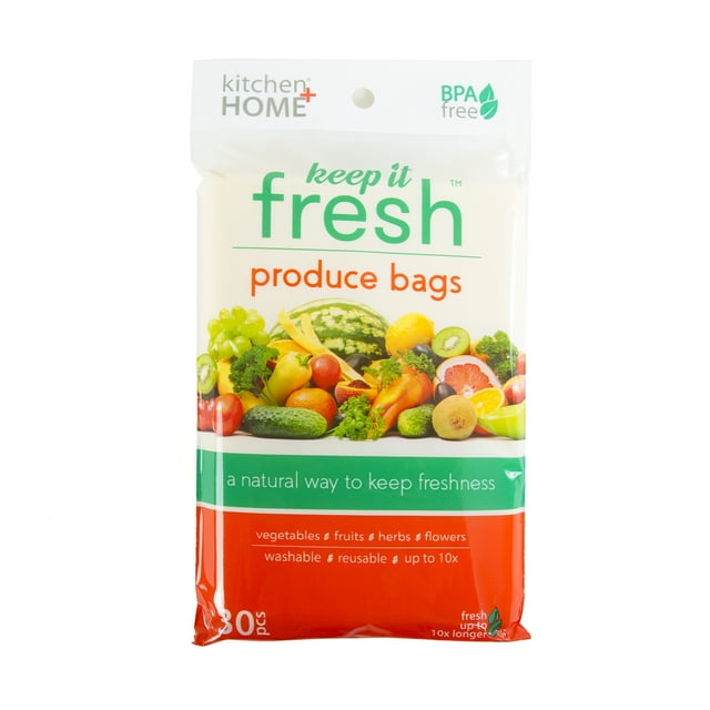 Keep it Fresh Produce Bags 30 Reusable Fruit Veggie Freshness Green Bags & Twist Ties