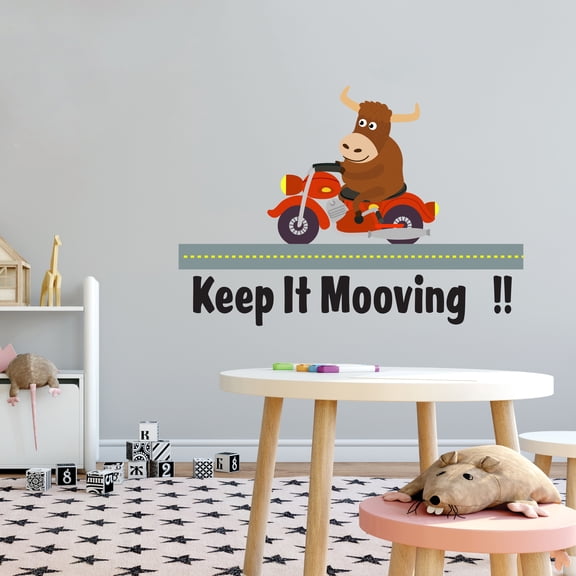Keep it Mooving Kids Vinyl Wall Decal Art- Wall Decal Decorative Art Decor Sticker For Nursery Kids Room Bedroom Playroom Classroom