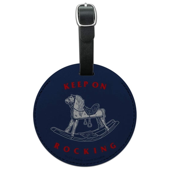 Keep on Rocking Horse Funny Humor Round Leather Luggage Card Suitcase Carry-On ID Tag