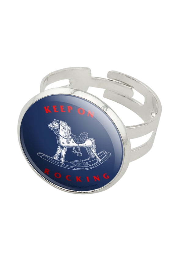 Keep on Rocking Horse Funny Humor Silver Plated Adjustable Novelty Ring