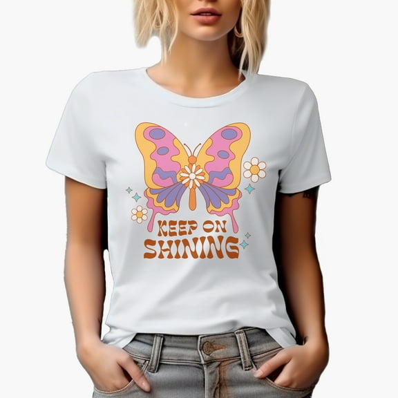 Keep on Shining with Boho Butterfyl Art Merch Gift, White T-Shirt, Small
