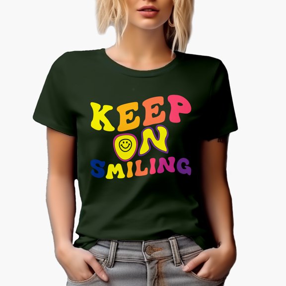 Keep on Smiling, Motivational Quote to Smile, Groovy Retro Wavy Text Merch Gift, Military Green T-Shirt, 3XL