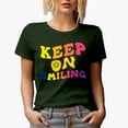 thumbnail image 1 of Keep on Smiling, Motivational Quote to Smile, Groovy Retro Wavy Text Merch Gift, Military Green T-Shirt, XL, 1 of 5
