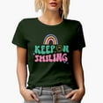 thumbnail image 1 of Keep on Smiling Quote, Retro Groovy Wavy Text & Rainbow Art Merch Gift, Military Green T-Shirt, 2XL, 1 of 5
