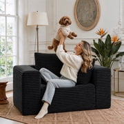 KeepCharm 47" Corduroy Boneless Sofa, Couch in a Box with Memory Foam & Pocket Springs, No Assembly Floor Sofa Chair, Cloud Couch for Bedroom, Living Room, Apar