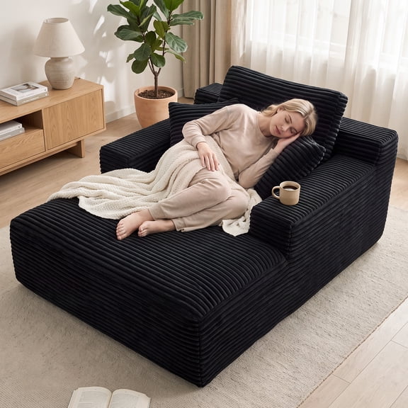 KeepCharm 68" Oversized Chaise Lounge Chair Indoor, Corduroy Boneless Couch with Pillows, Deep Seat Reading Chair, Cloud Sleeper Sofa for Living Room Bedroom
