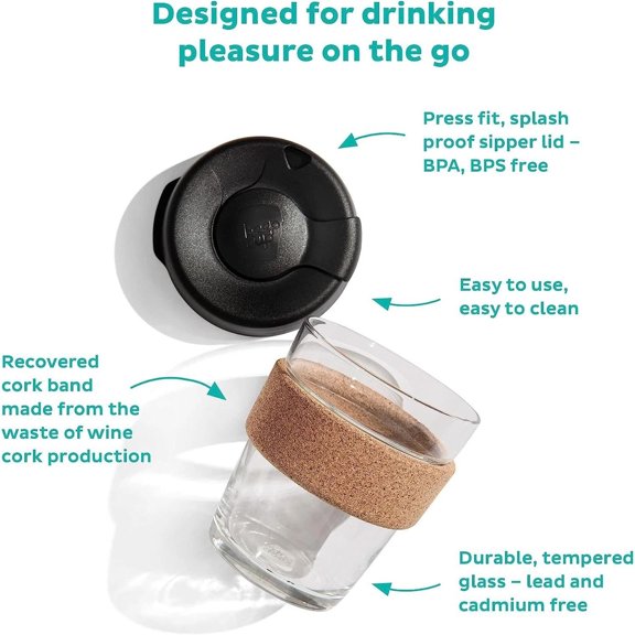 KeepCup Reusable Tempered Glass Coffee Cup Lightweight, BPA Free | Medium | 12oz
