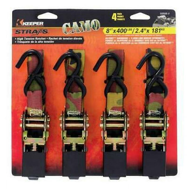 Keeper 1 in. W x 8 ft. L Camo Tie Down w/Ratchet 400 lb. 4 pk