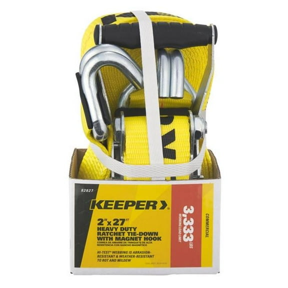 Keeper 3332 Lbs 27 Ft. X 2 Inch Ratchet Tie Down Strap With Jj Hook, Yellow