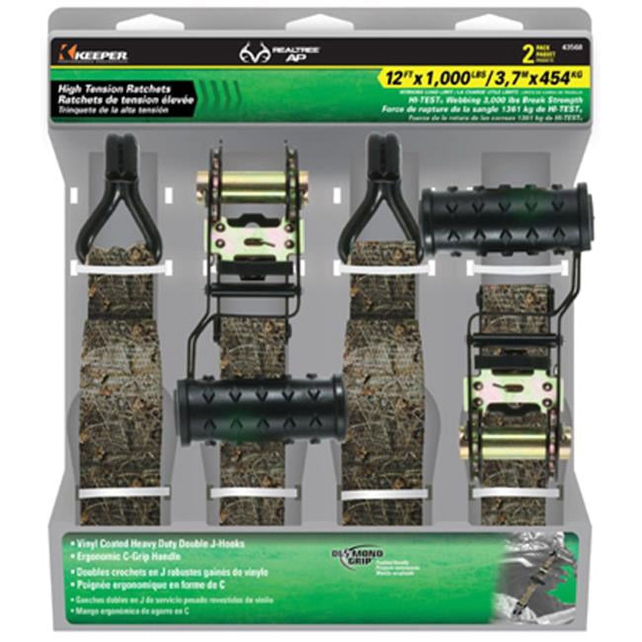 Keeper 43568 1.25 in. x 12 ft. Camo Ratchet Tie Down- 2 Pack