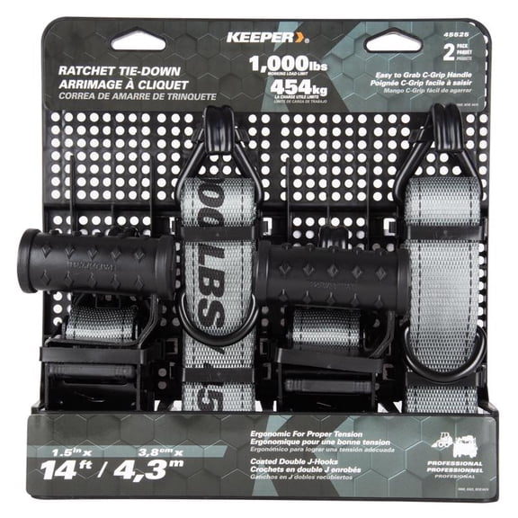 Keeper 45525 Ratchet Tie Down Strap, Gray, 14' L