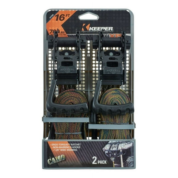 Keeper 47356 Tie Down Strap, Camouflage, 16', 2 Pack