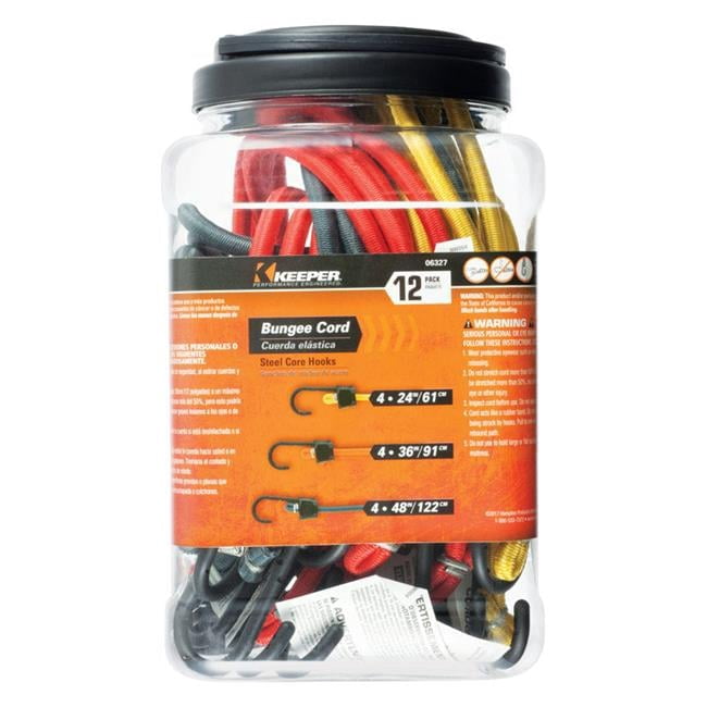 Keeper 6327 Rubber Bungee Cord Set 36 L x 0.315 Thick in. with Steel Hook