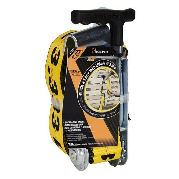 Keeper 8015814 2 in. x 27 ft. Yellow Flat Tie Down with Ratchet - 3333 lbs