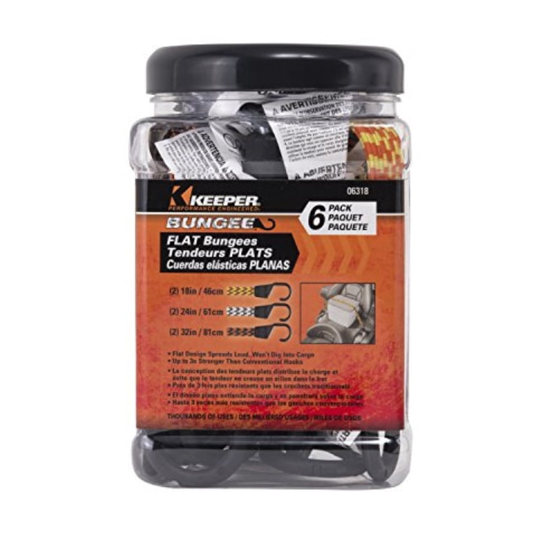 Keeper 8865560 Flat Bungee Cord, Assorted - Pack of 6