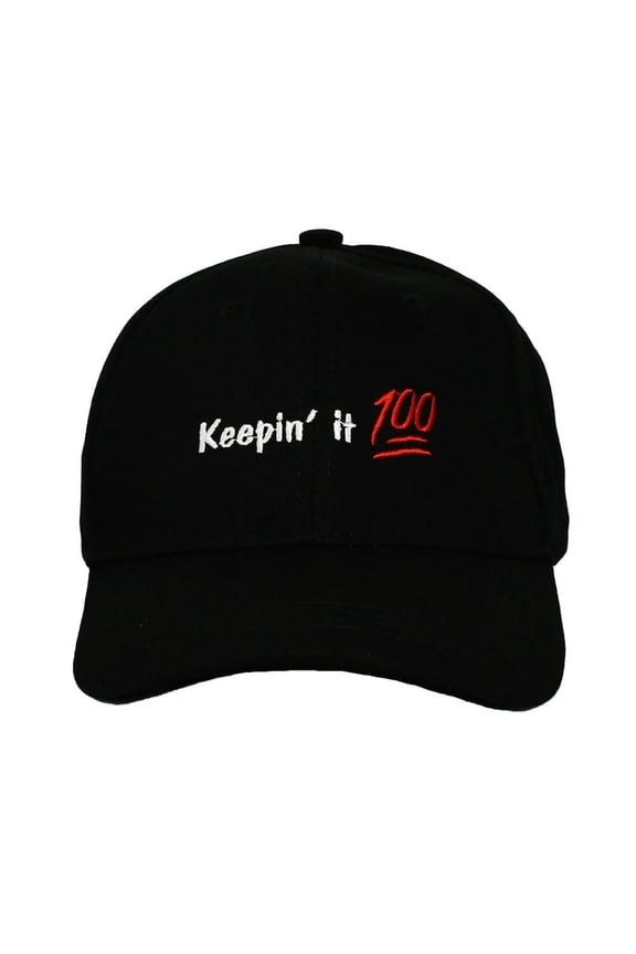 Keepin' it 100 Embroidered Black Cotton Baseball Cap, Unisex
