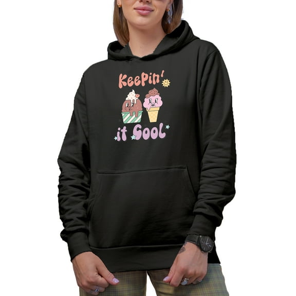 Keepin It Cool, Retro Ice Cream Art Merch Gift, Black Hooded Sweatshirt or Hoodie, Small